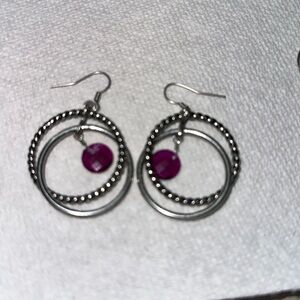 Lia Sophia Raspberry Splash Dangle earrings with faceted pink jewel